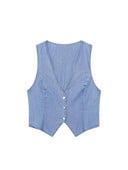 TRAF 2023 m. Nauja džinsinė ilga liemenė, moteriška, berankove moteriška liemenė, skirta vasarinei striukei su sagutėmis, Moteriška gatvės apranga, liekninančia liemene, moteriška