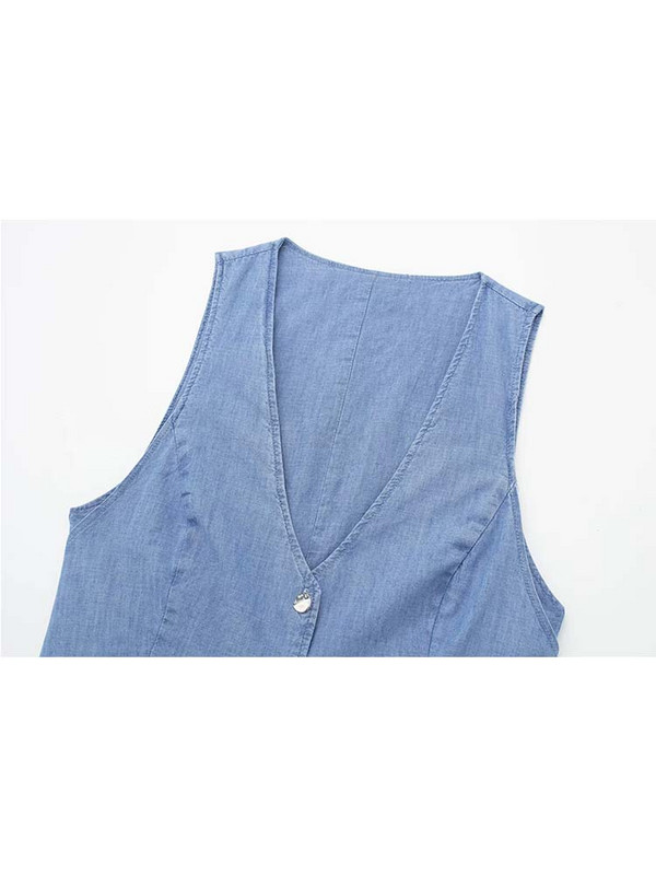 TRAF 2023 m. Nauja džinsinė ilga liemenė, moteriška, berankove moteriška liemenė, skirta vasarinei striukei su sagutėmis, Moteriška gatvės apranga, liekninančia liemene, moteriška