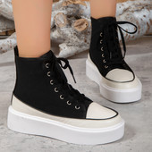 Γυναικεία παπούτσια σε έκπτωση 2023 Μόδα Γυναικεία παπούτσια Vulcanize Φθινοπωρινά Νέα ψηλά ψηλά γυναικεία πάνινα παπούτσια με κορδόνια πλατφόρμα καμβά παπούτσια