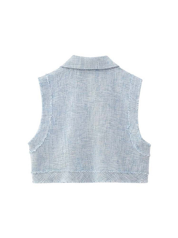 TRAF 2023 Νέο μπουφάν Γυναικεία Αμάνικα Γιλέκα για Γυναικεία Γιλέκο Y2K Καλοκαιρινό Κουμπί Γιλέκο με υφή Κομψά μικρά αρωματικά γυναικεία μπουφάν