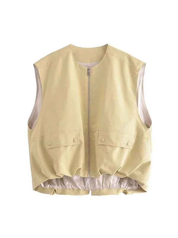 TRAF 2023 Νέο Cropped Γιλέκο για Γυναικείο Αμάνικο Σακάκι Γυναικείο Ruched φθινοπωρινό καθημερινό γιλέκο Γυναικείο γιλέκο streetwear Γυναικείο γιλέκο