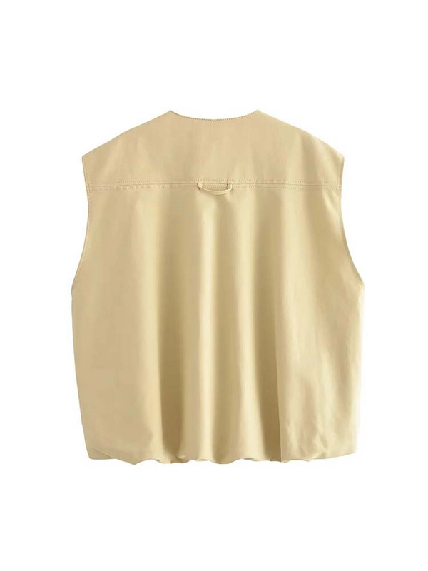 TRAF 2023 Νέο Cropped Γιλέκο για Γυναικείο Αμάνικο Σακάκι Γυναικείο Ruched φθινοπωρινό καθημερινό γιλέκο Γυναικείο γιλέκο streetwear Γυναικείο γιλέκο