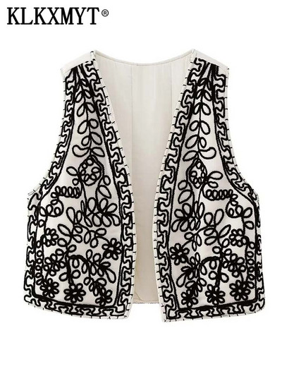 KLKXMYT TRAF Vintage tikandiga vestiga jakid naiste 2023. aasta sügisene naiste rahvuslikus stiilis vestid naistele vabaaja vestid