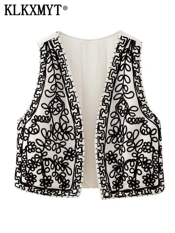 KLKXMYT TRAF Vintage tikandiga vestiga jakid naiste 2023. aasta sügisene naiste rahvuslikus stiilis vestid naistele vabaaja vestid