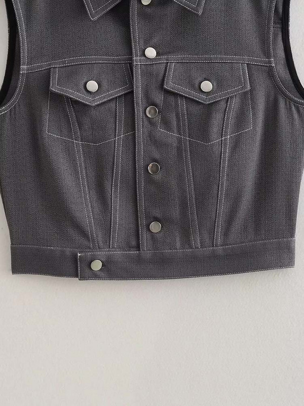 TRAF 2023 Νέο γυναικείο τζιν γιλέκο κομμένο αμάνικο γιλέκο για γυναίκες μαύρο καλοκαιρινό γιλέκο Γυναικείο ξεθωριασμένο γυναικείο τζιν γιλέκο