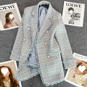 Μόδα χοντρό τουίντ κοστούμι γυναικείο σακάκι φθινόπωρο 2023 Νέο μακρυμάνικο διπλό στήθος φαρδύ μάλλινο παλτό γυναικείο πανωφόρι