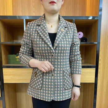 Μεσήλικες και ηλικιωμένες Γυναικείο σακάκι 2023 Νέα φθινοπωρινή μόδα καρό Μακρυμάνικο Casual Loose Blazer Μπουφάν Γυναικεία παλτό