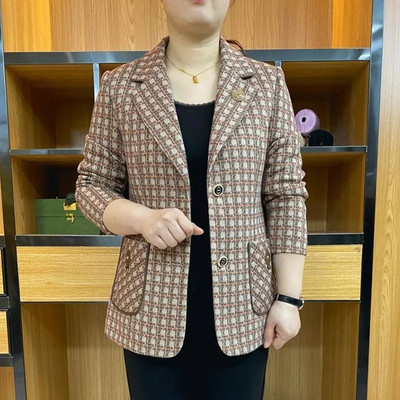 Sredovječni i stariji ženski sako, nova jesenska moda 2023., karirani, ležerni široki sakoi dugih rukava, jakne, žensko odijelo, kaputi
