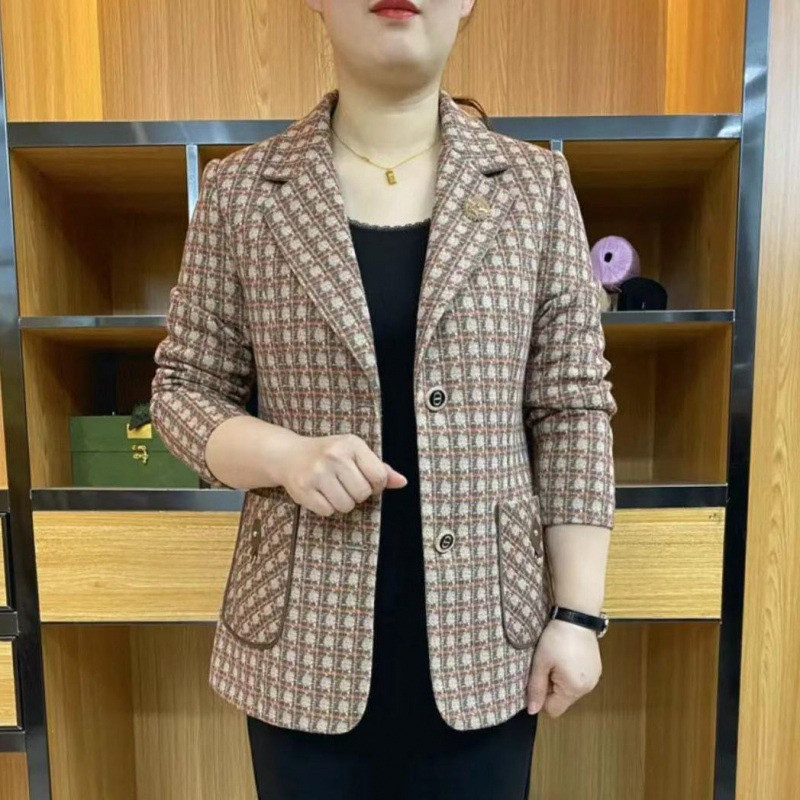 Sredovječni i stariji ženski sako, nova jesenska moda 2023., karirani, ležerni široki sakoi dugih rukava, jakne, žensko odijelo, kaputi