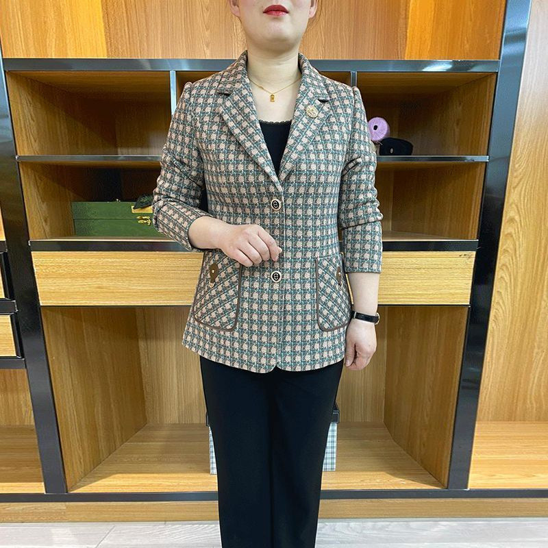 Sredovječni i stariji ženski sako, nova jesenska moda 2023., karirani, ležerni široki sakoi dugih rukava, jakne, žensko odijelo, kaputi