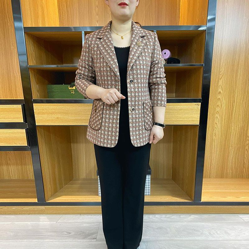 Sredovječni i stariji ženski sako, nova jesenska moda 2023., karirani, ležerni široki sakoi dugih rukava, jakne, žensko odijelo, kaputi