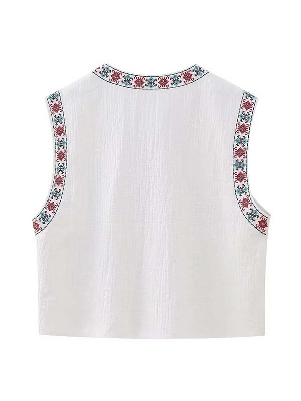 TRAF 2023 Νέο γιλέκο αμάνικο μπουφάν Γυναικείο στάμπα Κεντημένα γιλέκα για γυναίκες Streetwear Καλοκαιρινό γιλέκο Vintage Ανοιχτό Νέο σε μπουφάν