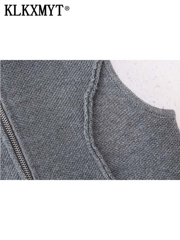 TRAF 2023 Πλεκτά Αμάνικα Γιλέκα Γυναικεία Μόδα με Φερμουάρ Γυναικείο Γιλέκο Παλτό Φθινοπωρινό γυναικείο γιλέκο Κομψά μπλουζάκια