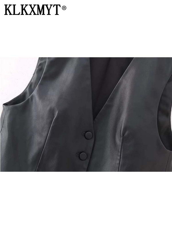 KLKXMYT TRAF 2023 Γυναικεία γιλέκα από ψεύτικο δέρμα Αμάνικο μπουφάν Γυναικείο γιλέκο Φθινοπωρινό γιλέκο Γυναικείο γιλέκο με βασικό κουμπί