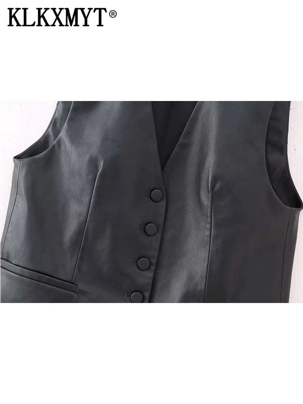 KLKXMYT TRAF 2023 Γυναικεία γιλέκα από ψεύτικο δέρμα Αμάνικο μπουφάν Γυναικείο γιλέκο Φθινοπωρινό γιλέκο Γυναικείο γιλέκο με βασικό κουμπί