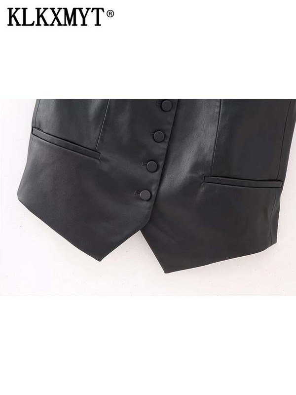 KLKXMYT TRAF 2023 Γυναικεία γιλέκα από ψεύτικο δέρμα Αμάνικο μπουφάν Γυναικείο γιλέκο Φθινοπωρινό γιλέκο Γυναικείο γιλέκο με βασικό κουμπί