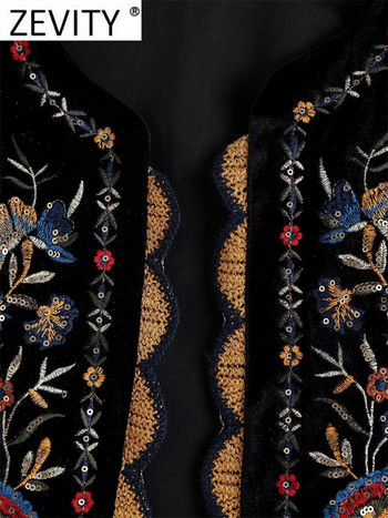 Zevity Γυναικείες vintage παγιέτες με λουλούδια γιλέκο Γυναικείο μπουφάν National Style Patchwork Casual Velvet Waist Coat Tops CT2978