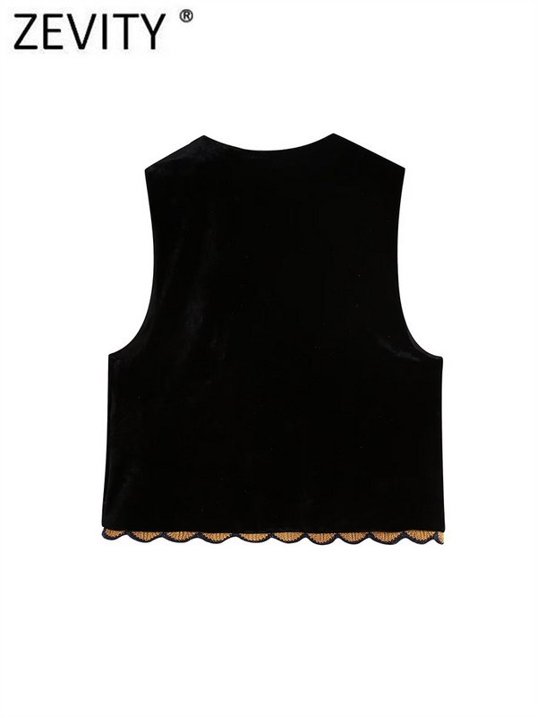 Zevity Γυναικείες vintage παγιέτες με λουλούδια γιλέκο Γυναικείο μπουφάν National Style Patchwork Casual Velvet Waist Coat Tops CT2978