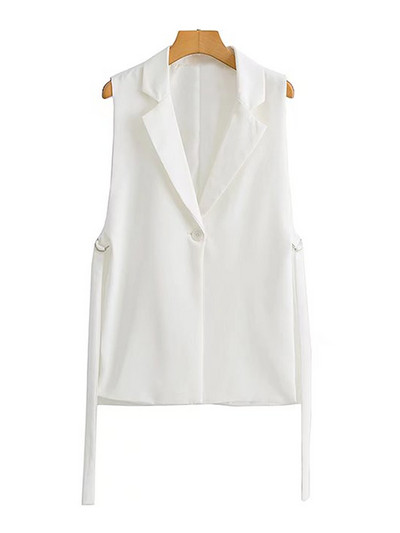 Γυναικεία μόδα TRAF με βρύσες στο πλάι Γιλέκο Vintage αμάνικο μπροστινό κουμπί Γυναικεία πανωφόρια Κομψά φανελάκια