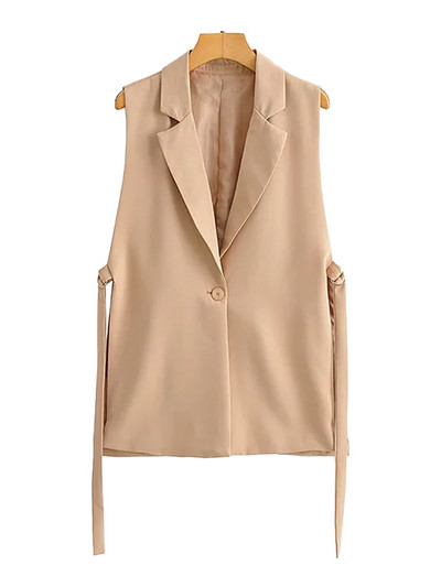 Γυναικεία μόδα TRAF με βρύσες στο πλάι Γιλέκο Vintage αμάνικο μπροστινό κουμπί Γυναικεία πανωφόρια Κομψά φανελάκια