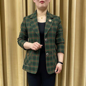 Γυναικείο σακάκι μέσης ηλικίας Mother`s 2023 Νέα φθινοπωρινή μόδα μακρυμάνικο καρό κοντό casual loose τζάκετ μπλέιζερ Γυναικείο τοπ