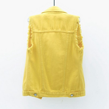 Αμάνικο κοντό τζιν παλτό Streetwear Γυναικεία μονόστηθο τζιν γιλέκο Φθινοπωρινό Χειμώνα μασίφ Casual γυριστό γιακά τσέπη