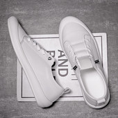 Ανδρικά λευκά δερμάτινα πάνινα παπούτσια με μαλακή σόλα Στρογγυλή κεφαλή Αντιολισθητικά άνετα παπούτσια Casual Running Trainers Zapatos Para Hombre