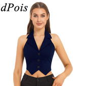 Γυναικεία γιλέκα με λαιμόκοψη με λαιμόκοψη με λαιμόκοψη Γυναικείες κροπ μπλούζες Επίσημες κομψές OL κοστούμια γιλέκο Γιλέκο επαγγελματικά ρούχα Mujer