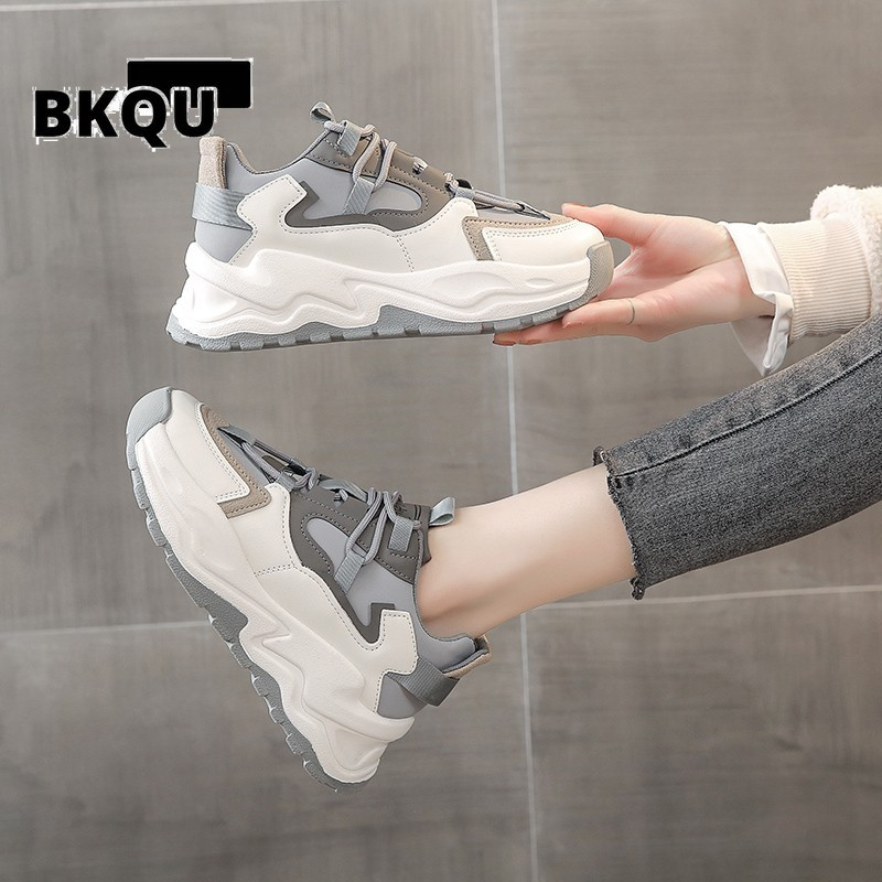 BKQU 2023 Γυναικεία Ανοιξιάτικα Αθλητικά Αθλητικά Παπούτσια, Γκρι καφέ Αθλητικά Παπούτσια, Comfort Casual ψηλά αθλητικά παπούτσια Γυναικεία Vulcanize Sneakers