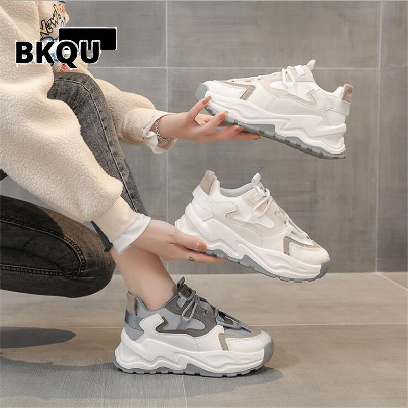 BKQU 2023 Γυναικεία Ανοιξιάτικα Αθλητικά Αθλητικά Παπούτσια, Γκρι καφέ Αθλητικά Παπούτσια, Comfort Casual ψηλά αθλητικά παπούτσια Γυναικεία Vulcanize Sneakers