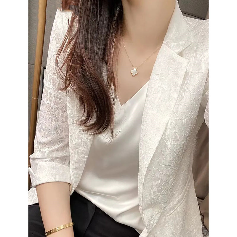 2023 Νέο Blazer Γυναικεία Μόδα Άνοιξη Καλοκαίρι Κομψό με ένα κουμπί λεπτό κοστούμι δαντελένιο κοστούμι Θηλυκό, λεπτές γυναικείες μπλούζες