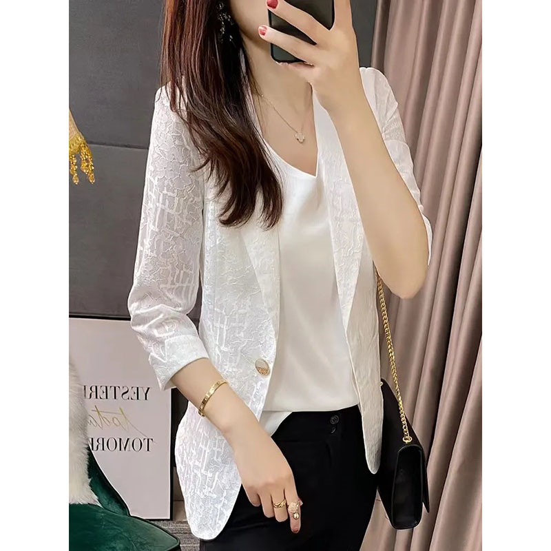 2023 Νέο Blazer Γυναικεία Μόδα Άνοιξη Καλοκαίρι Κομψό με ένα κουμπί λεπτό κοστούμι δαντελένιο κοστούμι Θηλυκό, λεπτές γυναικείες μπλούζες