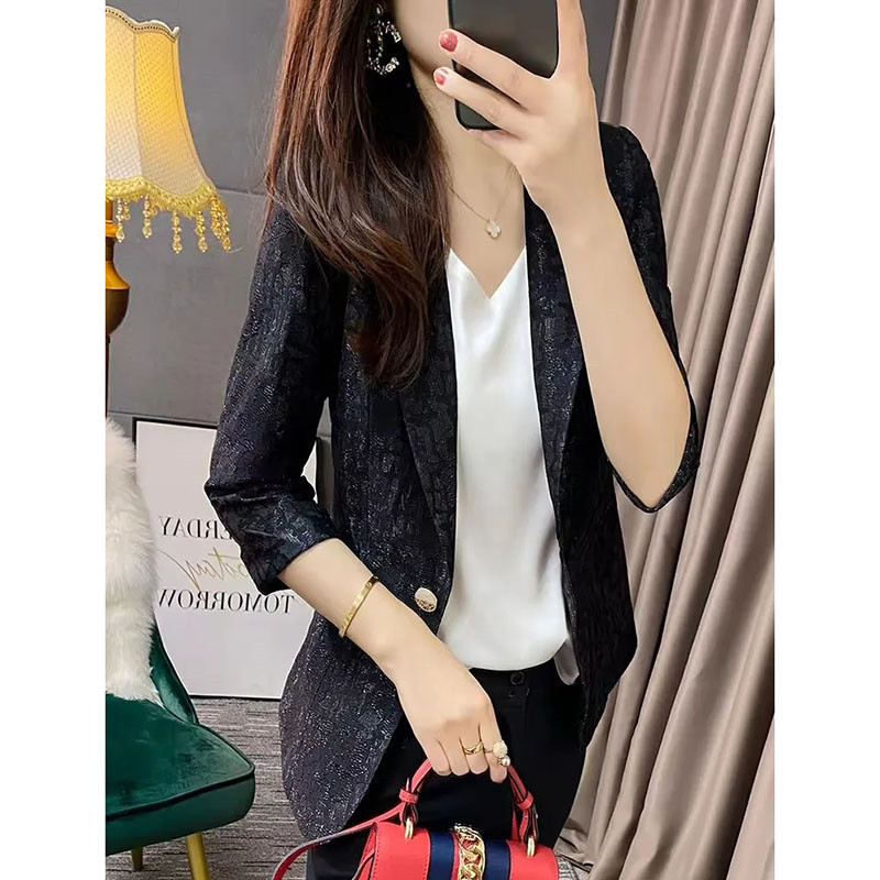 2023 Νέο Blazer Γυναικεία Μόδα Άνοιξη Καλοκαίρι Κομψό με ένα κουμπί λεπτό κοστούμι δαντελένιο κοστούμι Θηλυκό, λεπτές γυναικείες μπλούζες