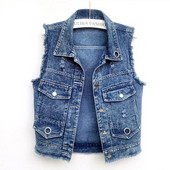 Τζιν γιλέκο Γυναικείο 2023Νέο κορεατικό τζιν τζιν γιλέκα μονό στήθος κοντό αμάνικο σακάκι Εξωτερικά γυναικεία μπλουζάκια 4XL
