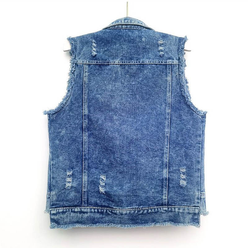 Τζιν γιλέκο Γυναικείο 2023Νέο κορεατικό τζιν τζιν γιλέκα μονό στήθος κοντό αμάνικο σακάκι Εξωτερικά γυναικεία μπλουζάκια 4XL