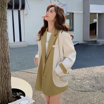 Γυναικείο κοστούμι με ραφές αντίθεσης Γυναικείο άνοιξη φθινόπωρο 2023 Νέα κορεατική μόδα Φαρδιά Small Blazers Γυναικεία casual κοστούμι εργασίας γραφείου