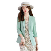 Trijų ketvirčių rankovių žalios spalvos kostiumo striukė Moteriška pavasario vasara Naujos mados temperamento trumpi laisvalaikio ploni, elegantiški moteriški džemperiai