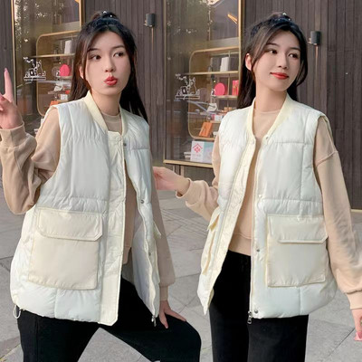 2023 Νέο Φθινόπωρο Χειμώνας Γυναικείο Βαμβακερό Γιλέκο Μπουφάν Μονόχρωμο Μεγάλη Τσέπη Αμάνικο Γιλέκο για Γυναικείο παλτό με τοπ