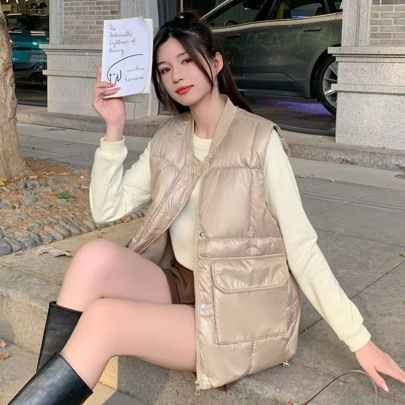 2023 Νέο Φθινόπωρο Χειμώνας Γυναικείο Βαμβακερό Γιλέκο Μπουφάν Μονόχρωμο Μεγάλη Τσέπη Αμάνικο Γιλέκο για Γυναικείο παλτό με τοπ