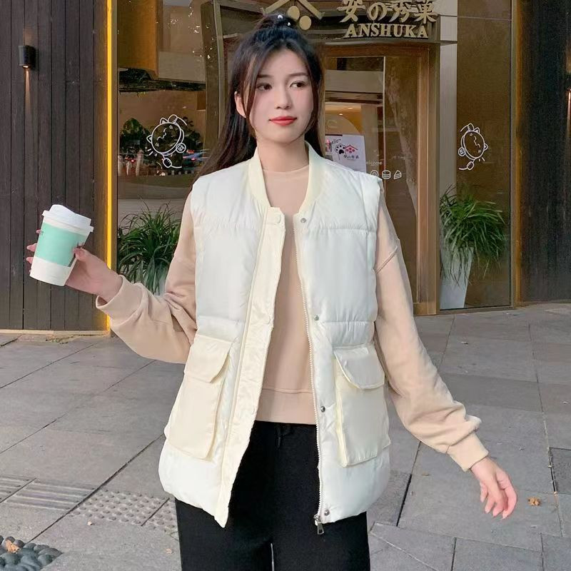 2023 Νέο Φθινόπωρο Χειμώνας Γυναικείο Βαμβακερό Γιλέκο Μπουφάν Μονόχρωμο Μεγάλη Τσέπη Αμάνικο Γιλέκο για Γυναικείο παλτό με τοπ
