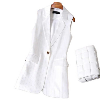 2023 Νέο γυναικείο γιλέκο μπουφάν μόδας με ριγέ μονό κουμπί Αμάνικο φανελάκι με σακάκι Κορεάτικο λεπτό γυναικείο γιλέκο τοπ M-4XL