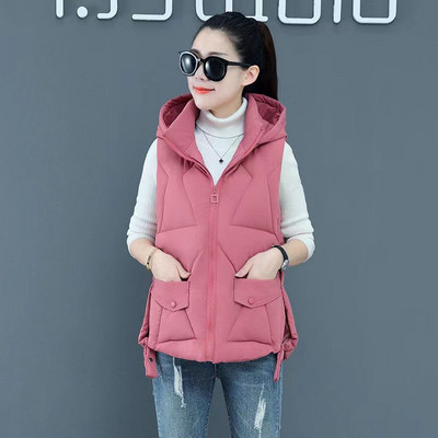 2023 Νέο Φθινοπωρινό χειμερινό κοντό βαμβακερό γιλέκο με κουκούλα Γυναικείο αμάνικο παλτό Ζεστό γυναικείο χειμωνιάτικο γιλέκο