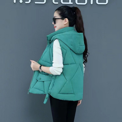 2023 Νέο Φθινοπωρινό χειμερινό κοντό βαμβακερό γιλέκο με κουκούλα Γυναικείο αμάνικο παλτό Ζεστό γυναικείο χειμωνιάτικο γιλέκο