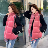 Φθινοπωρινό χειμωνιάτικο τζάκετ Γυναικείο γιλέκο 2023 Νέο ζεστό βαμβακερό φουσκωτό γιλέκο με βάση γιακά αμάνικο γιλέκο Parkas Jacket