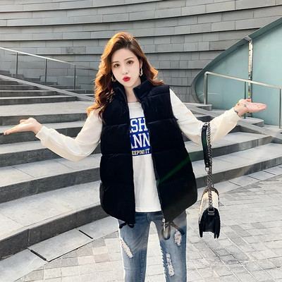 Φθινοπωρινό χειμωνιάτικο τζάκετ Γυναικείο γιλέκο 2023 Νέο ζεστό βαμβακερό φουσκωτό γιλέκο με βάση γιακά αμάνικο γιλέκο Parkas Jacket