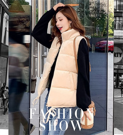 Φθινοπωρινό χειμωνιάτικο τζάκετ Γυναικείο γιλέκο 2023 Νέο ζεστό βαμβακερό φουσκωτό γιλέκο με βάση γιακά αμάνικο γιλέκο Parkas Jacket