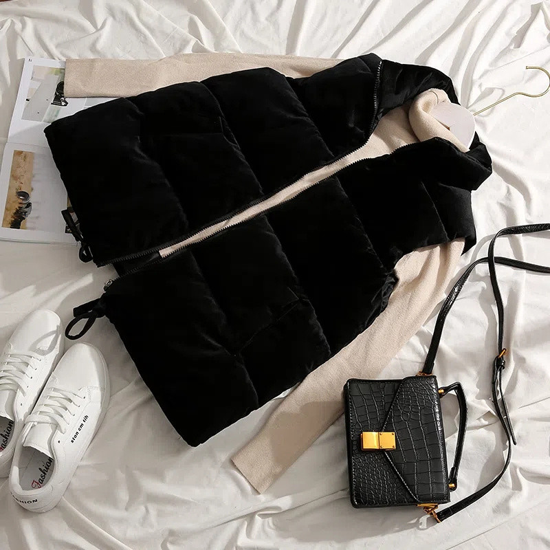 Φθινοπωρινό χειμωνιάτικο τζάκετ Γυναικείο γιλέκο 2023 Νέο ζεστό βαμβακερό φουσκωτό γιλέκο με βάση γιακά αμάνικο γιλέκο Parkas Jacket