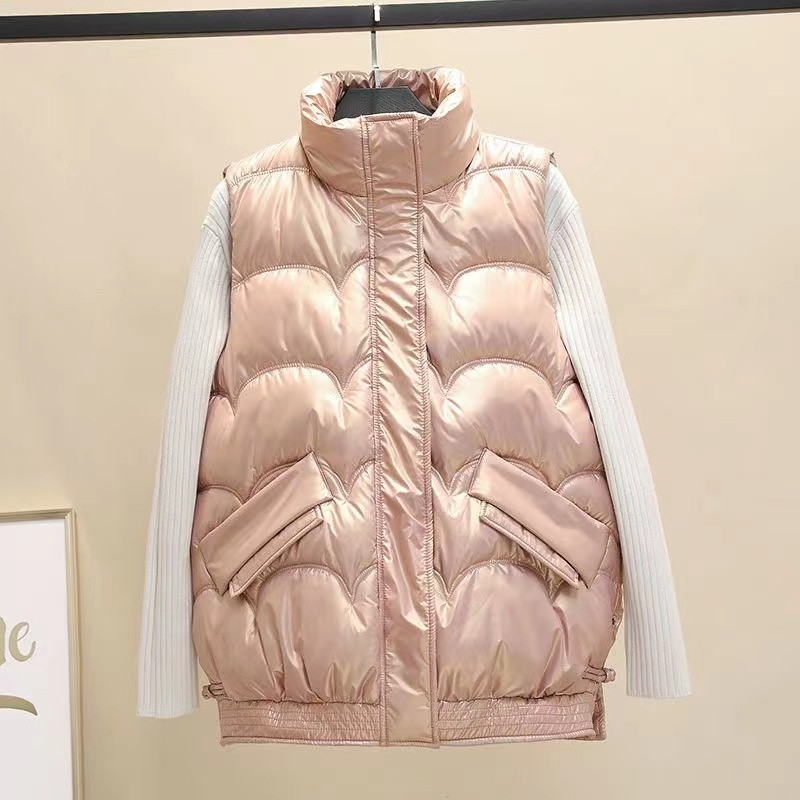 Χειμερινό γιλέκο 2023 Γυναικείο γιλέκο με βαμβακερό γυαλιστερό γιακά αμάνικο γιλέκο Χειμερινό τζάκετ με φερμουάρ Γυναικείο παλτό