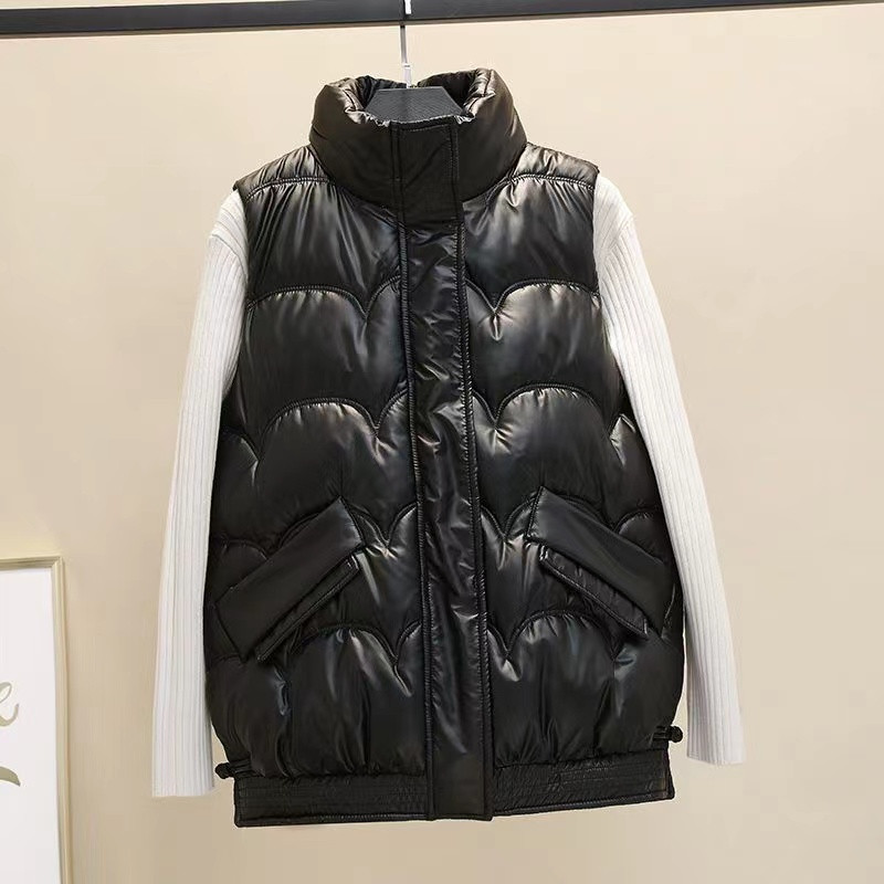 Χειμερινό γιλέκο 2023 Γυναικείο γιλέκο με βαμβακερό γυαλιστερό γιακά αμάνικο γιλέκο Χειμερινό τζάκετ με φερμουάρ Γυναικείο παλτό