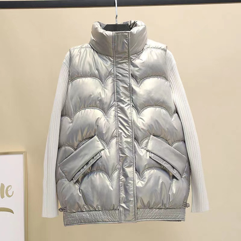 Χειμερινό γιλέκο 2023 Γυναικείο γιλέκο με βαμβακερό γυαλιστερό γιακά αμάνικο γιλέκο Χειμερινό τζάκετ με φερμουάρ Γυναικείο παλτό